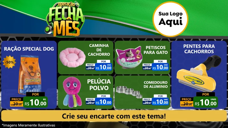 Modelo de TV para TV Horizontal com o tema Operação Fecha Mês para Pet Shop