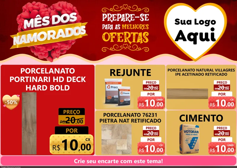 Modelo de Encarte para Encarte A4 Horizontal com o tema Mês dos Namorados para Pisos e revestimentos