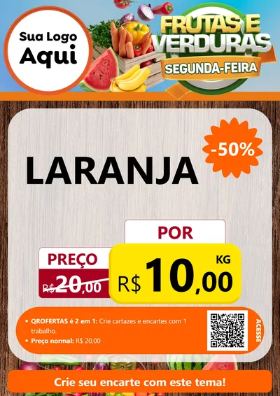 Modelo de Cartaz para Cartaz A4 Vertical com o tema Frutas e Verduras Segunda-feira para Hortifrúti
