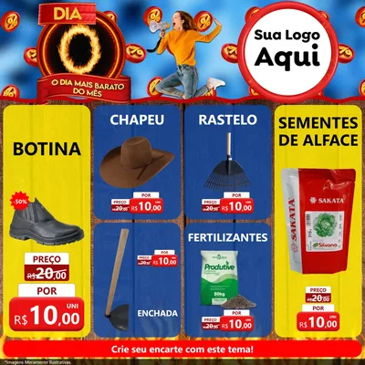 Modelo de Rede Social para Feed Facebook com o tema Dia O - O Dia Mais Barato Do Mês para Agropecuária