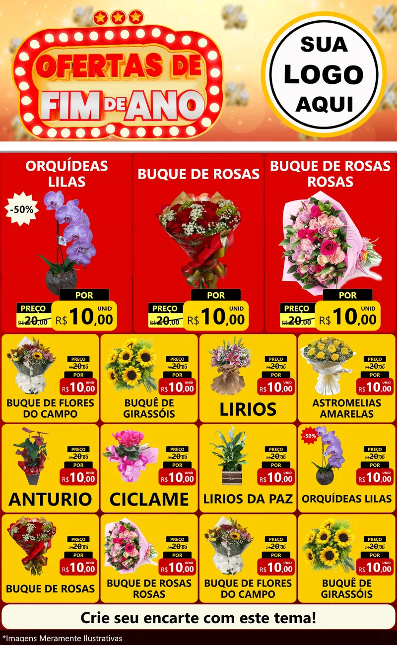 Modelo de Encarte para Encarte Grande com o tema Ofertas de Fim de Ano para Floricultura e jardim