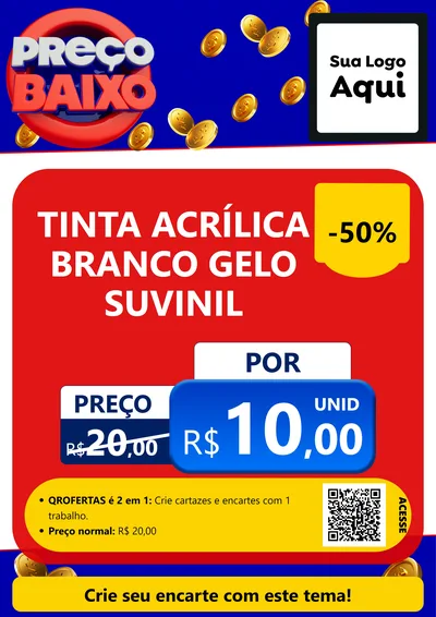 Modelo de Cartaz para Cartaz A4 Vertical com o tema Preço Baixo para Tintas e Ferramentas