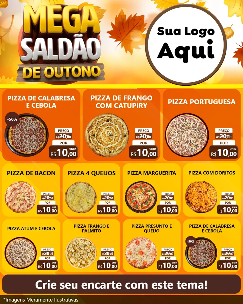 Modelo de Rede Social para Feed Instagram com o tema Mega Saldão de Outono para Pizzaria