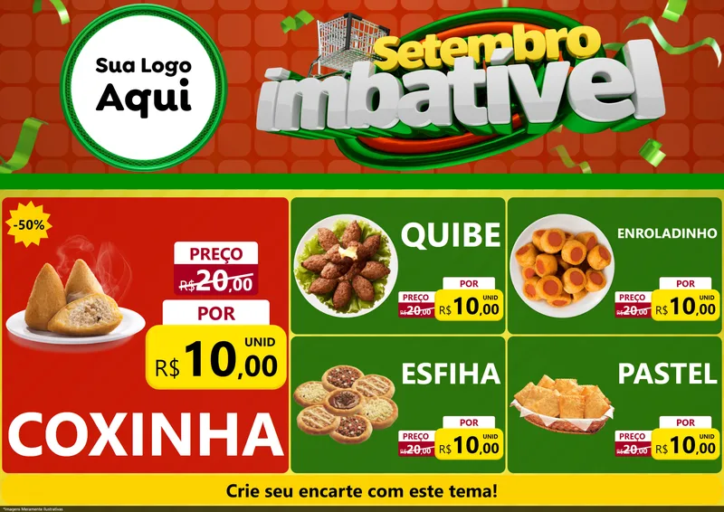 Modelo de Encarte para Encarte A4 Horizontal com o tema Setembro Imbatível para Salgadaria