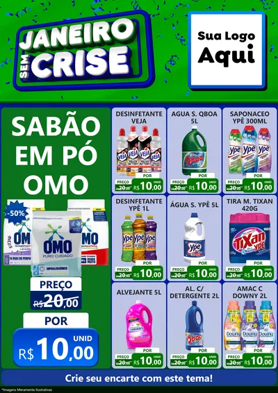 Modelo de Encarte para Encarte A4 Vertical com o tema Janeiro Sem Crise para Produtos de Limpeza