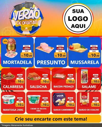 Modelo de Rede Social para Feed Instagram com o tema Verão de Ofertas para Frios e Laticínios