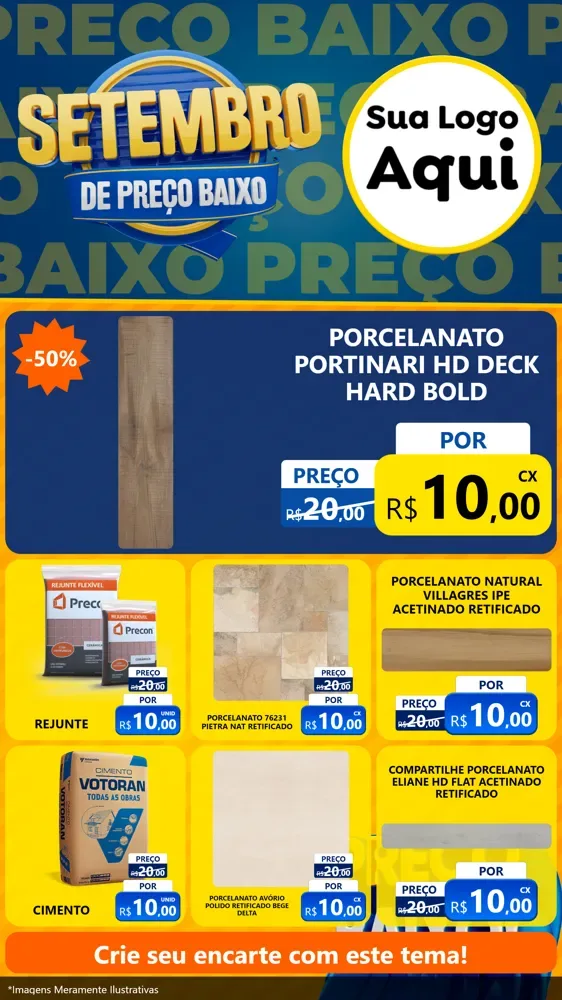 Modelo de Rede Social para Stories com o tema Setembro De Preço Baixo para Pisos e revestimentos