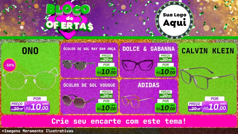 Modelo de TV para TV Horizontal com o tema Bloco de Ofertas para Óticas