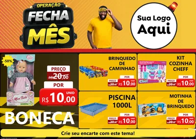 Modelo de Encarte para Encarte A4 Horizontal com o tema Operação Fecha Mês para Brinquedos