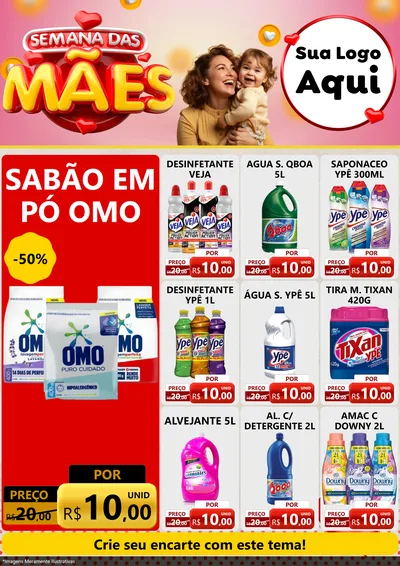 Modelo de Encarte para Encarte A4 Vertical com o tema Semana das Mães para Produtos de Limpeza