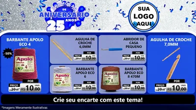 Modelo de TV para TV Horizontal com o tema Promoção de Aniversário - 25 Anos para Armarinho e Aviamentos