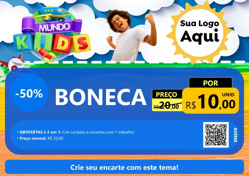 Modelo de Cartaz para Cartaz A4 Horizontal com o tema Mundo Kids para Brinquedos