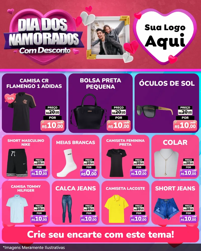 Modelo de Rede Social para Feed Instagram com o tema Dia Dos Namorados Com Desconto para Roupas e acessórios