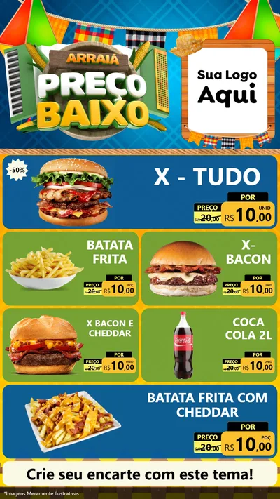 Modelo de TV para TV Vertical com o tema Arraiá de Preço Baixo - Junina para Hamburgueria