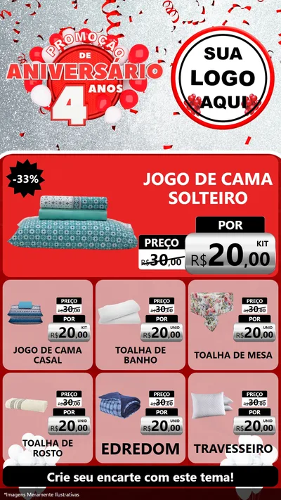 Modelo de Rede Social para Stories com o tema Promoção de Aniversário - 4 Anos para Cama, Mesa e Banho