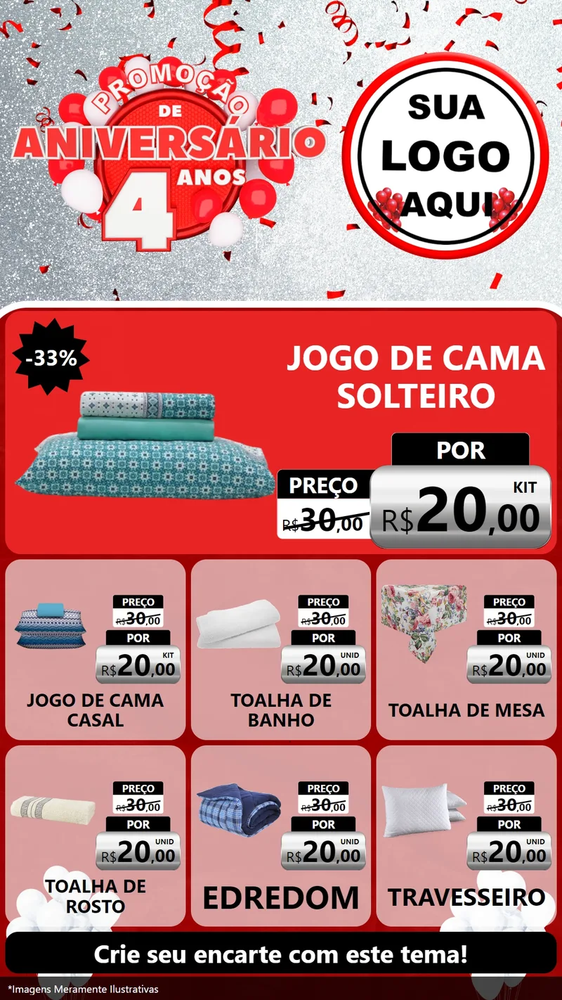 Modelo de Rede Social para Stories com o tema Promoção de Aniversário - 4 Anos para Cama, Mesa e Banho