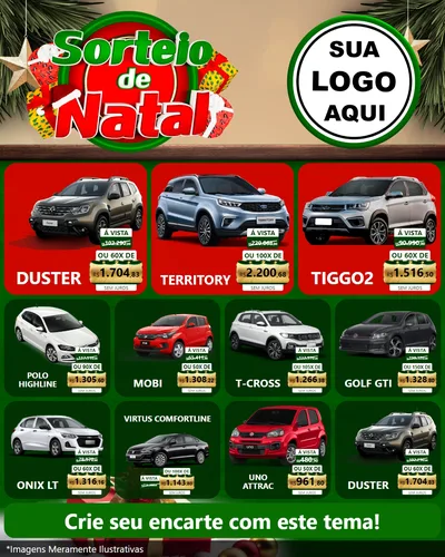 Modelo de Rede Social para Feed Instagram com o tema Sorteio de Natal para Concessionaria de Carros