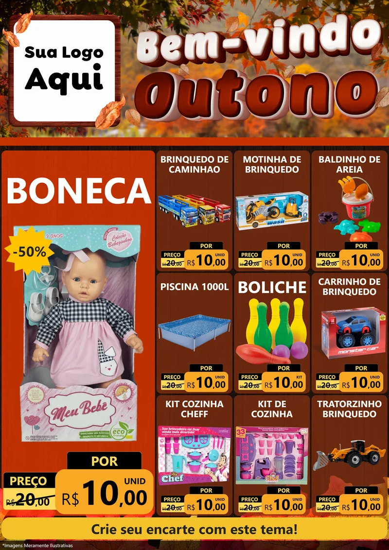 Modelo de Encarte para Encarte A4 Vertical com o tema Bem-vindo Outono para Brinquedos