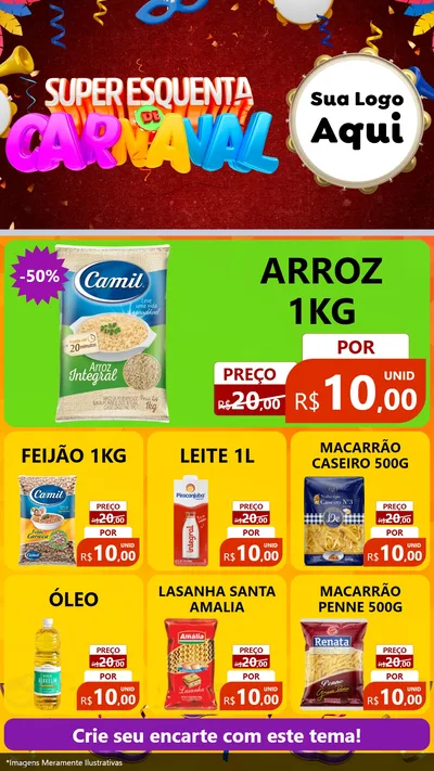 Modelo de Rede Social para Stories com o tema Super Esquenta de Carnaval para Supermercado