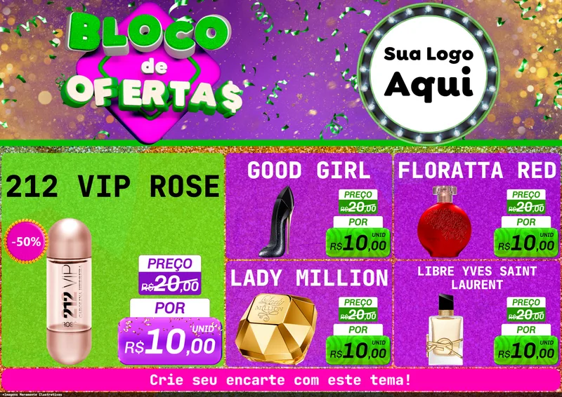 Modelo de Encarte para Encarte A4 Horizontal com o tema Bloco de Ofertas para Perfumes