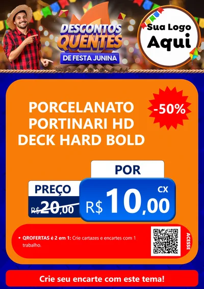 Modelo de Cartaz para Cartaz A4 Vertical com o tema Descontos Quentes de Festa Junina para Pisos e revestimentos