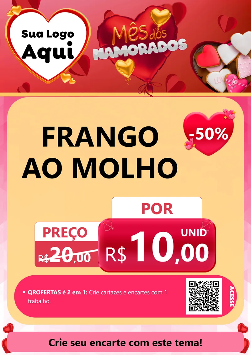 Modelo de Cartaz para Cartaz A4 Vertical com o tema Mês dos Namorados para Restaurante