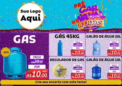 Modelo de Encarte para Encarte A4 Horizontal com o tema Pré Carnaval de Ofertas para Água e gás