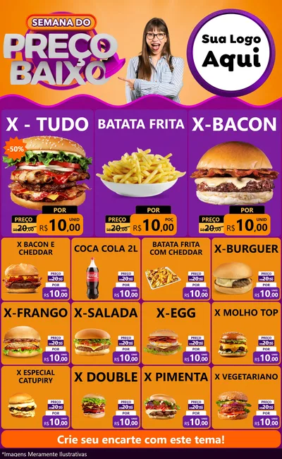 Modelo de Encarte para Encarte Grande com o tema Semana do Preço Baixo para Hamburgueria