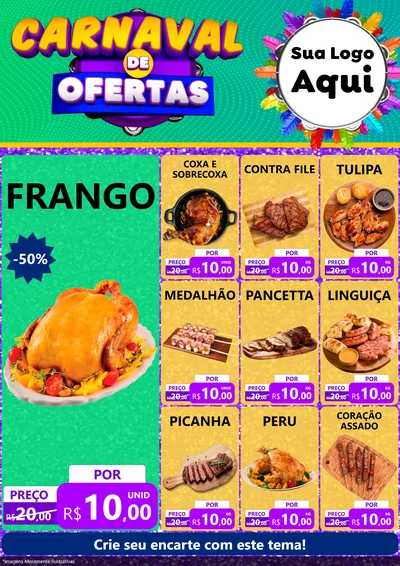 Modelo de Encarte para Encarte A4 Vertical com o tema Carnaval de Ofertas para Assados