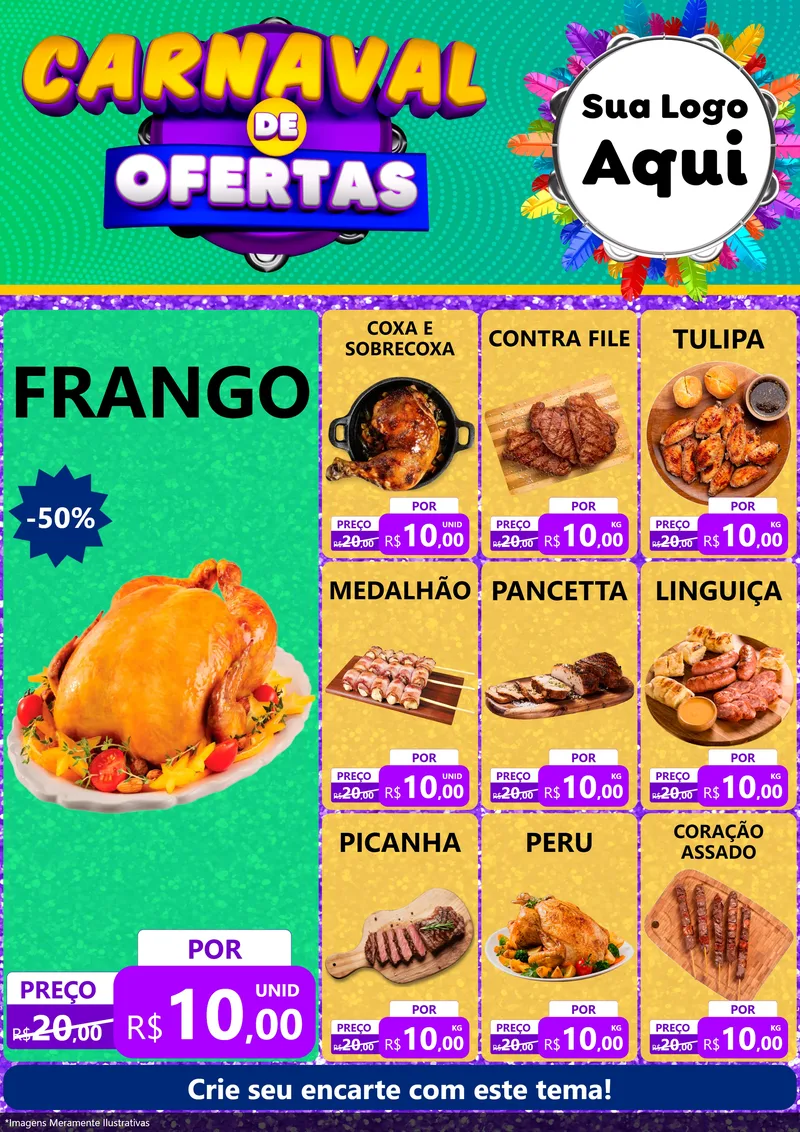 Modelo de Encarte para Encarte A4 Vertical com o tema Carnaval de Ofertas para Assados