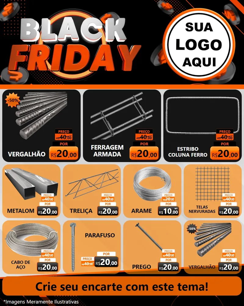 Modelo de Rede Social para Feed Instagram com o tema Black Friday para Ferragens