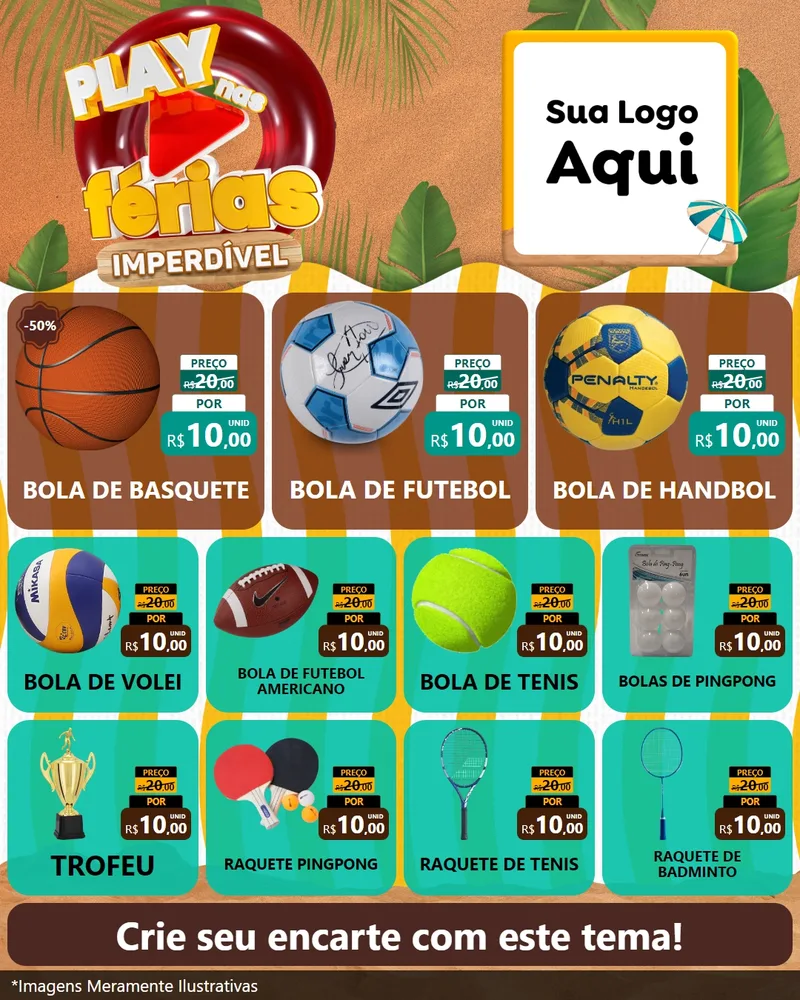 Modelo de Rede Social para Feed Instagram com o tema Play Nas Férias Imperdível para Artigos Esportivos