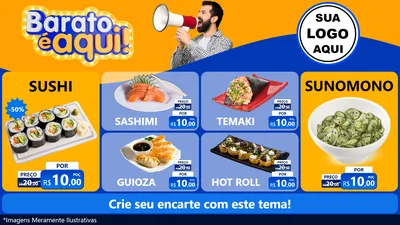 Modelo de TV para TV Horizontal com o tema Barato é aqui para Comida japonesa