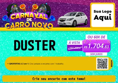 Modelo de Cartaz para Cartaz A4 Horizontal com o tema Carnaval de Carro Novo para Concessionaria de Carros
