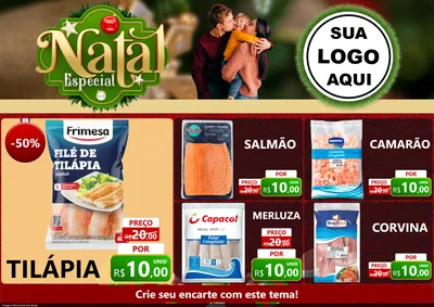 Modelo de Encarte para Encarte A4 Horizontal com o tema Natal Especial para Peixaria