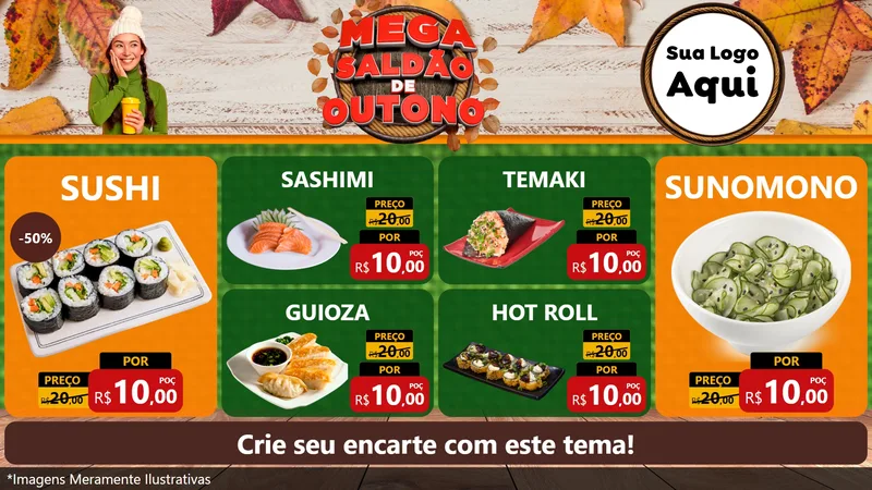 Modelo de TV para TV Horizontal com o tema Mega Saldão de Outono para Comida japonesa