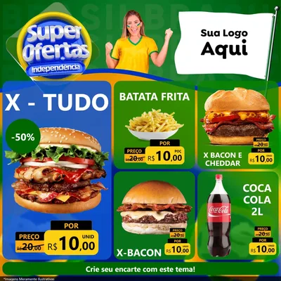 Modelo de Rede Social para Feed Facebook com o tema Super Ofertas de Independência para Hamburgueria
