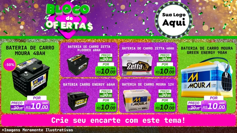 Modelo de TV para TV Horizontal com o tema Bloco de Ofertas para Baterias Elétricas