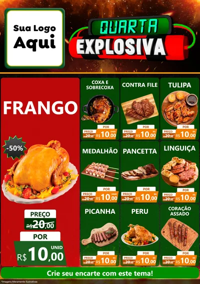 Modelo de Encarte para Encarte A4 Vertical com o tema Quarta Explosiva para Assados