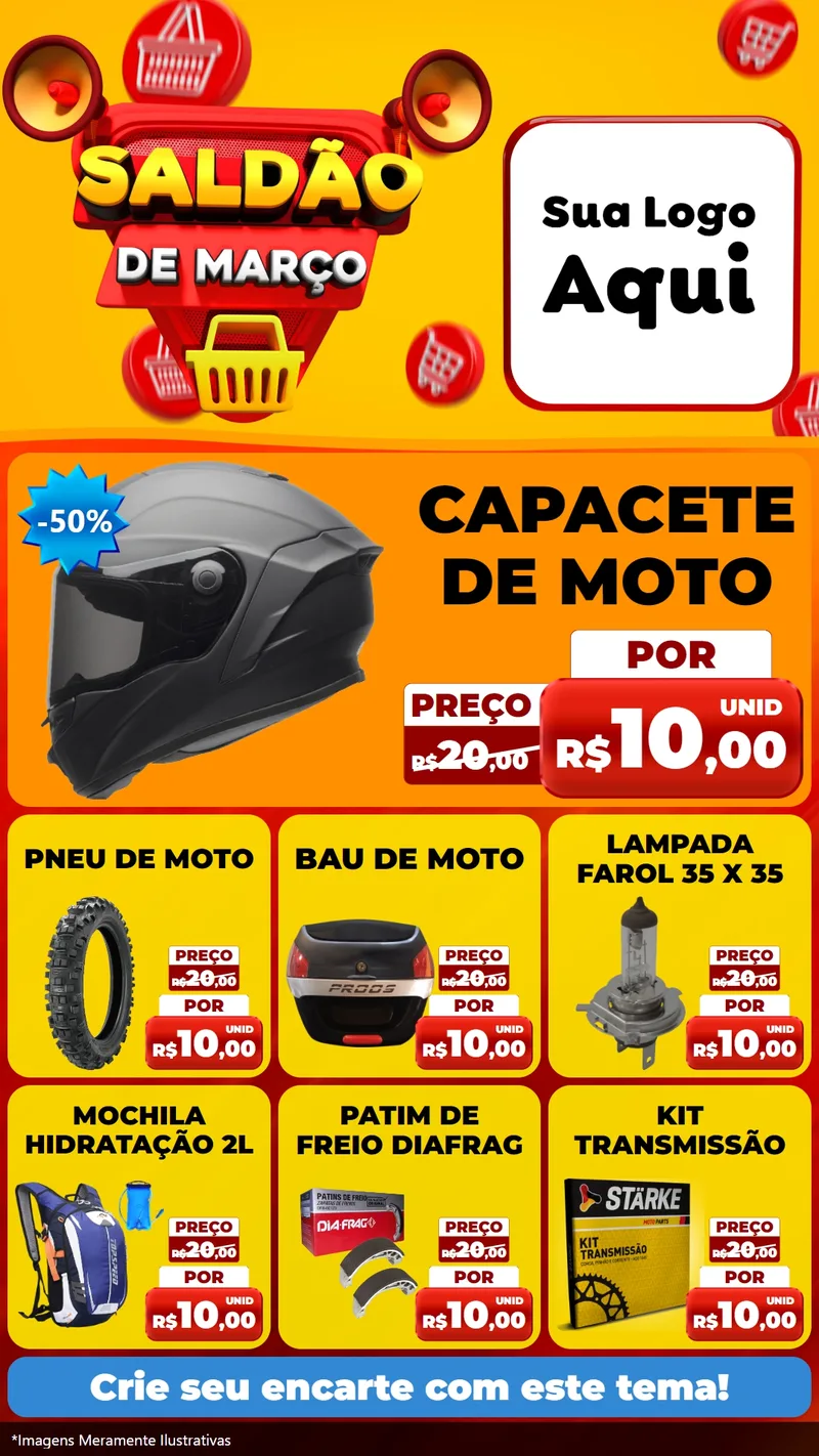 Modelo de Rede Social para Stories com o tema Saldão de Março para Moto peças