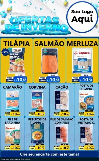 Modelo de Encarte para Encarte Grande com o tema Ofertas de Inverno para Peixaria