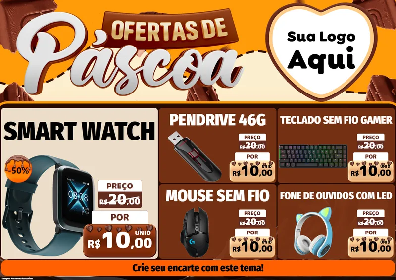 Modelo de Encarte para Encarte A4 Horizontal com o tema Ofertas de Páscoa para Informática