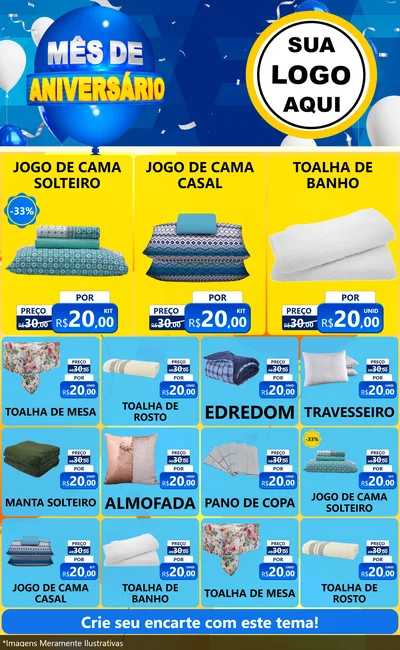 Modelo de Encarte para Encarte Grande com o tema Mês de Aniversário para Cama, Mesa e Banho