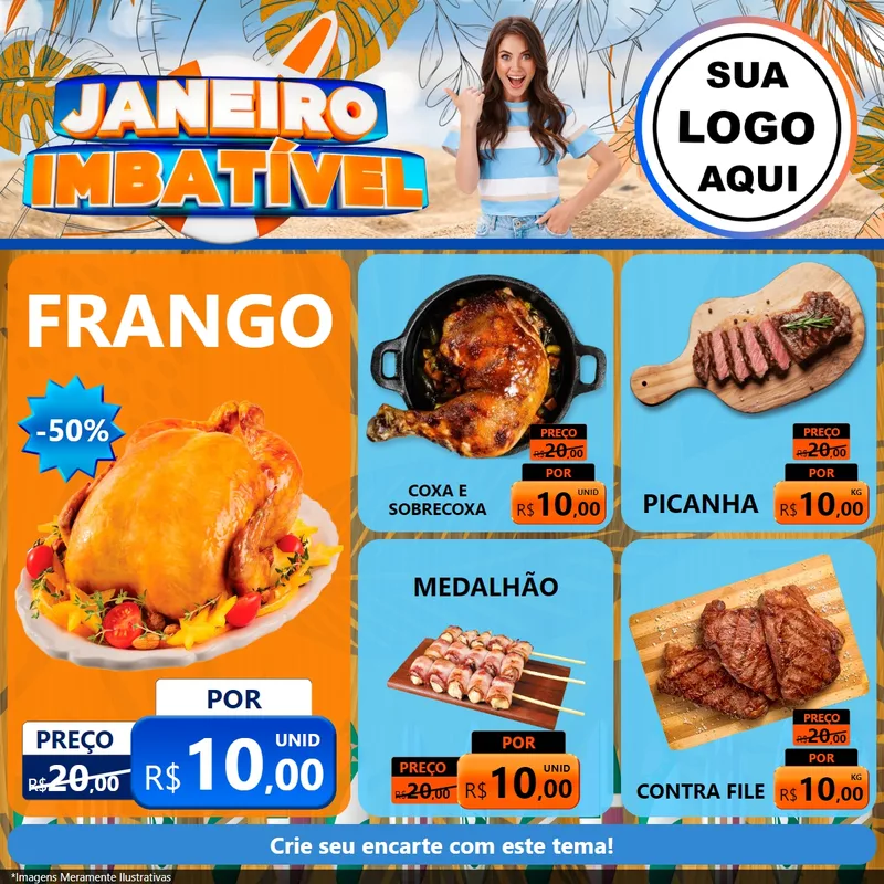 Modelo de Rede Social para Feed Facebook com o tema Janeiro Imbatível para Assados