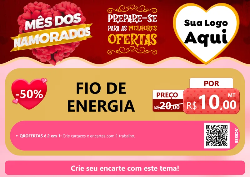 Modelo de Cartaz para Cartaz A4 Horizontal com o tema Mês dos Namorados para Materiais Elétricos