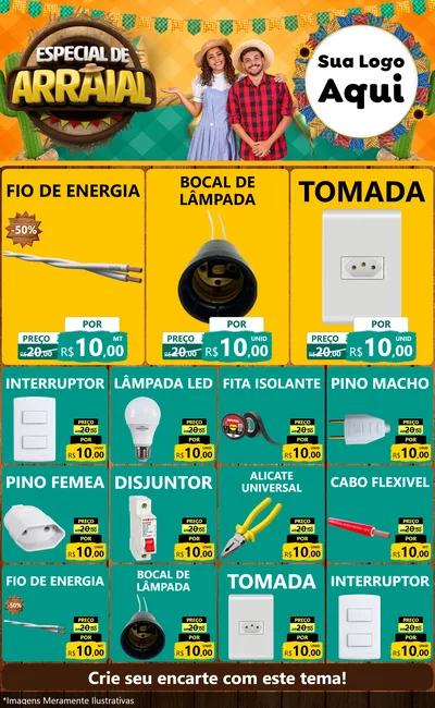 Modelo de Encarte para Encarte Grande com o tema Especial De Arraial para Materiais Elétricos