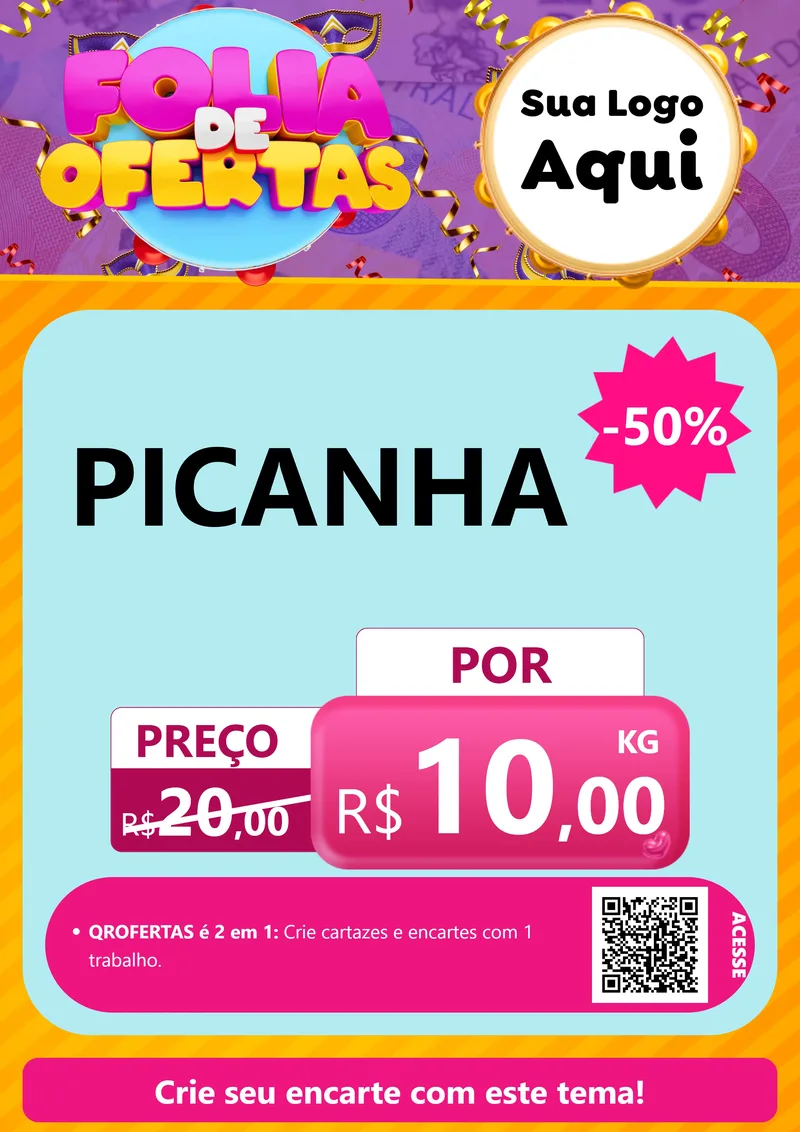 Modelo de Cartaz para Cartaz A4 Vertical com o tema Folia de Ofertas para Açougue