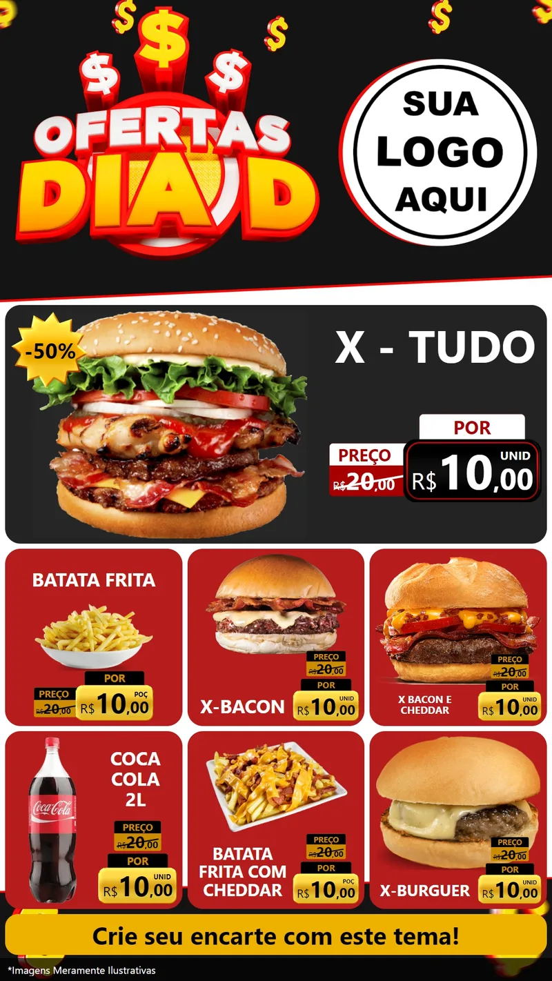 Modelo de Rede Social para Stories com o tema Ofertas Dia D para Hamburgueria
