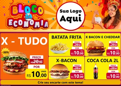 Modelo de Encarte para Encarte A4 Horizontal com o tema Bloco da Economia para Hamburgueria