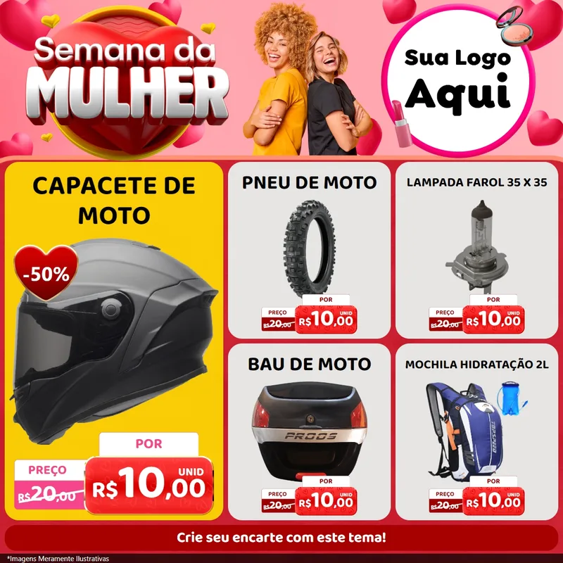 Modelo de Rede Social para Feed Facebook com o tema Semana da Mulher para Moto peças